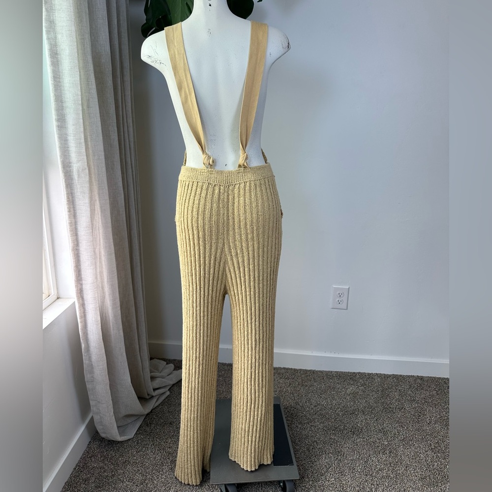 Free People Tan Ribbed Knit Jumpsuit with Ruffle Sleeve Top Size M - Picture 6 of 7